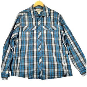 L.L. BEAN Western Button Up Shirt Mens‎ XL with Snaps Blue Plaid